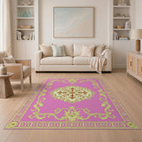 Pink Mandala Persian Area Rug with Gold Borders