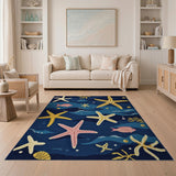 Starfish Ocean Waves Navy Area Rug