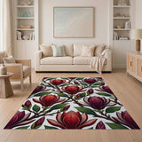 Vintage Red Magnolia Floral Area Rug