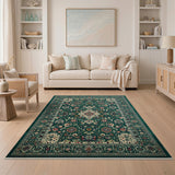 Emerald Green Traditional Persian Medallion Green Rug
