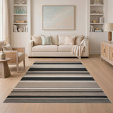 Black Grey Beige Striped Area Rug
