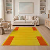 Vibrant Yellow Area Rug with Bold Orange Side Stripes