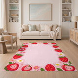 Strawberry Friends Pink Kids Cartoon Rug