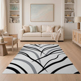 Black White Abstract Wavy Line Area Rug