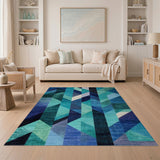 Modern Blue Teal Geometric Triangle Rug