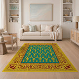 Ornate Teal and Gold Persian Motif Area Rug