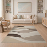 Beige and Neutral Modern Wavy Abstract Beige Area Rug