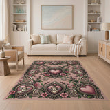 Ornate Pink Cherub Heart Floral Rug