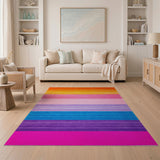Geometric Modern Horizontal Stripe Vibrant Multi-Color Horizontal Stripe Area Rug