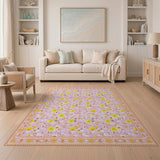 Blush Pink Floral Vintage Area Rug with Sunny Daisies