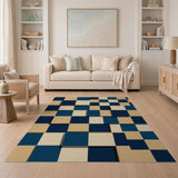 Navy Blue 3D Cube Geometric Area Rug