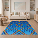 Rainbow Plaid Blue Washable Area Rug