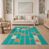 Geometric Modern Blue and Teal Teal Orange Geometric Abstract Area Rug