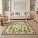Ivory Persian Floral Area Rug with Navy Accents