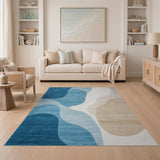 Abstract Area Blue and Teal Fluid Blue Wave Abstract Area Rug
