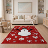 Festive Smiling Snowman Snowflakes Area Rug
