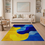 Wavy Blue and Yellow Abstract Area Rug