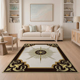 Gold and Silver Ornate Gold Sunburst Medallion Rug