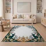 Teal Owl Deer Forest Arch Area Rug