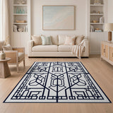 Geometric Lattice Black White Area Rug