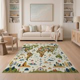 Whimsical Illustrated World Map Area Rug