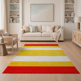 Bold Red Yellow Horizontal Stripe Area Rug