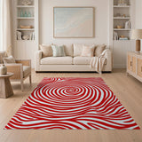 Hypnotic Red Swirl Abstract Area Rug