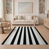 Distressed Black White Striped Area Rug