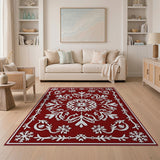 Elegant Red Persian Floral Snowflake Rug