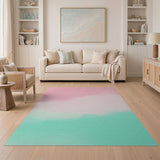 Wavy Pink to Teal Gradient Abstract Area Rug