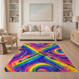 Vibrant Rainbow Swirl Paintbrush Area Rug