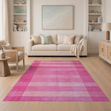 Pink Vibrant Pink Striped Geometric Area Rug