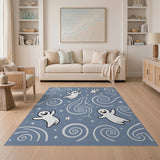 Whimsical Cartoon Ghosts Blue Area Rug