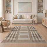 Geometric Modern Beige Geometric Grid Woven Area Rug