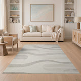 Beige and Neutral Fluid Grey Abstract Area Rug