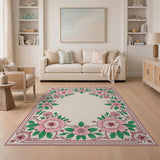 Ornate Pink Peony Border Area Rug