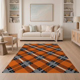 Vibrant Orange Black Plaid Area Rug