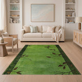 Emerald Green Leaf Branch Border Rug