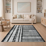 Distressed Vintage Distressed Black White Grid Area Rug