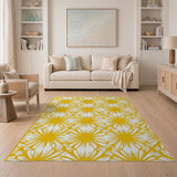 Vibrant Yellow Daisy Lattice Area Rug