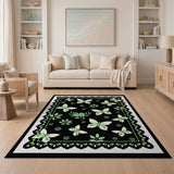 Vintage Green Butterfly Floral Area Rug
