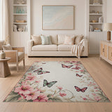 Vintage Pink Peony Butterfly Area Rug