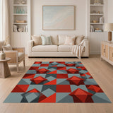 Red Bold Red Diamond Geometric Area Rug