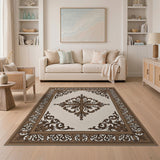 Ornate Beige Persian Rug with Elaborate Brown Border