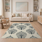 Elegant Beige Damask Pattern Area Rug