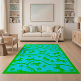 Playful Green Dog Silhouettes Teal Area Rug