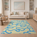 Squiggly Blue Lines Abstract Area Rug