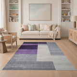 Purple Purple Grey Geometric Block Area Rug