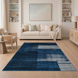 Navy Blue Geometric Abstract Blue and Teal Area Rug