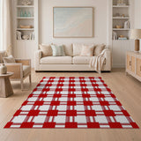 Red Geometric Modern Bold Red White Checkered Area Rug